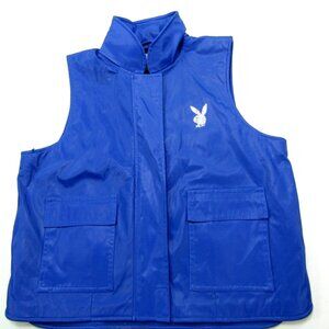 VTG Playboy Vest Women Large Zip Bling Bunny Logo Zip Lined Packable Hood Xtreme